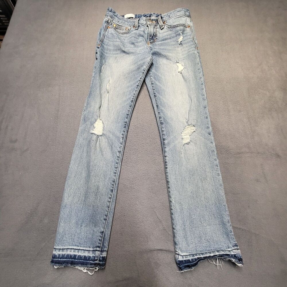 Gap 1969 Jeans Womens Size 25 Blue Straight Leg Distressed Stretch Denim